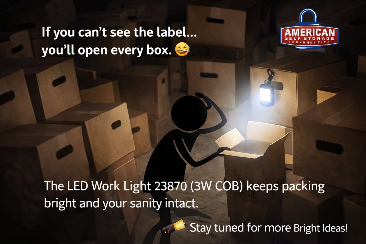 AvonSelf6222's tweet image. 💡Pro Storage Tip:
If you can’t see the label… you’ll open every box. 😅
The LED Work Light 23870 (3W COB) keeps packing bright and your sanity intact.
🔦Stay tuned for more Bright Ideas! 
#StorageTips #StorageTools
