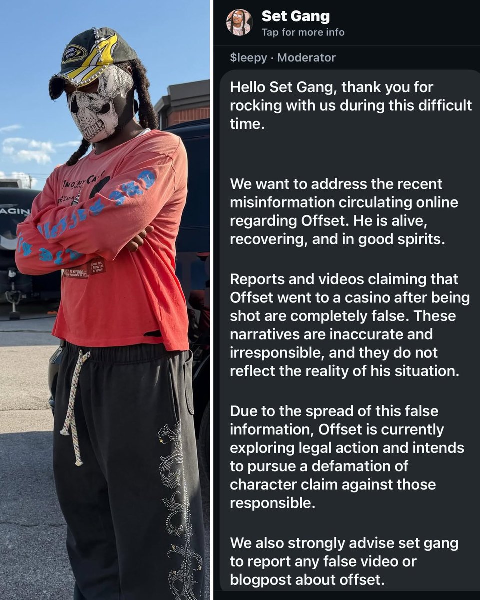 Offset clearing the false rumors going around that he was at the casino the following day after he was shot.