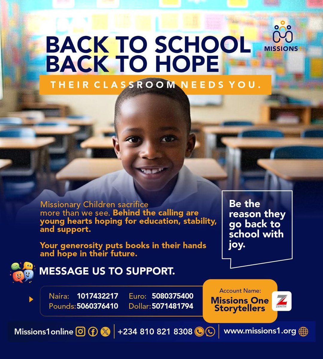 Missions1online's tweet image. Third term is here… and with it, another chance for hope. 📚

Behind every missionary’s calling is a child trusting for education, stability, and a brighter tomorrow.

Your support puts books in their hands and confidence in their hearts.

#Missions1 #BackToSchool
#Viralpost