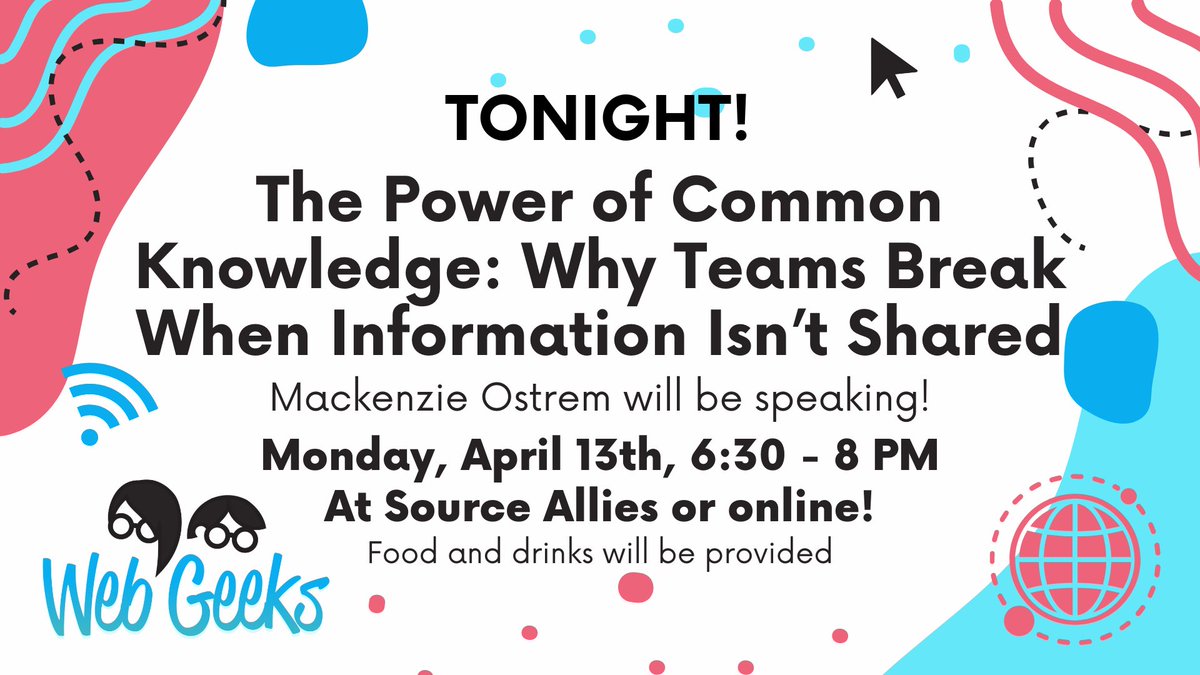 dsmwebgeeks's tweet photo. Ever had a project go sideways even though everyone had the same info? Join DSM Web Geeks TONIGHT 4/13 from 6:30- 8pm with Mackenzie Ostrem to learn how common knowledge improves alignment. Hosted at Source Allies. 

RSVP https://t.co/xonjdRRFTZ https://t.co/MPKFFN1F52