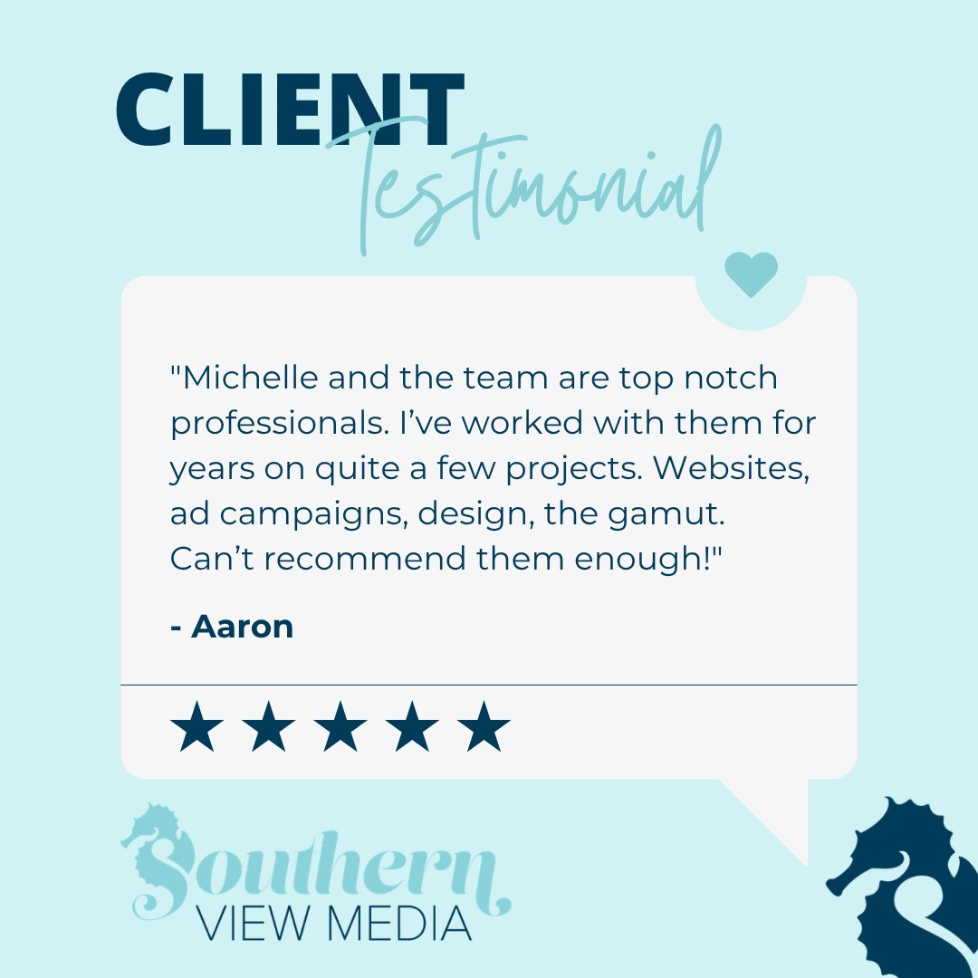 SouthernView251's tweet photo. Client testimonial alert! Huge thank you to Aaron for the kind words and continued trust over the years. We love being part of your projects and helping bring your ideas to life. 
#ClientTestimonial #DigitalMarketing #SouthernViewMedia https://t.co/xhPGzPdPqj
