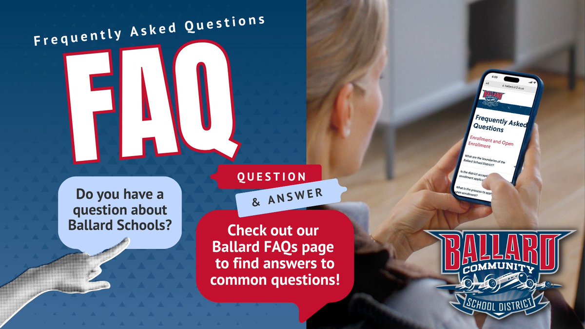 BallardCSD's tweet photo. Do you have a question about Ballard Schools? Check out our FAQs page, where you can find a range of answers to common questions!

Check it out: https://t.co/3qEzNmv2m9 https://t.co/KeMQFnc1U2
