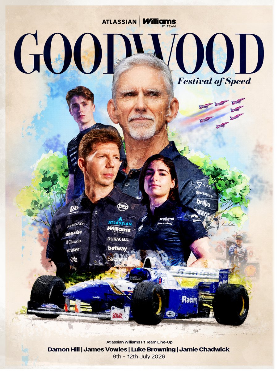 WilliamsF1's tweet image. BACK for Goodwood Festival of Speed 🏁🤩 

Damon Hill, James Vowles, Luke Browning and Jamie Chadwick will be taking on the iconic festival hillclimbs in the championship-winning FW18 🏆 

Find out more at: bit.ly/3Ok1hnG