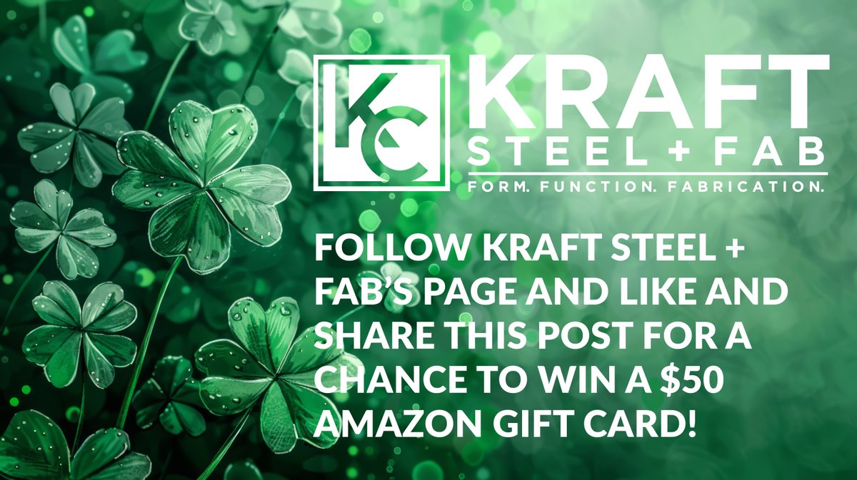 Don't forget to follow Kraft Steel + Fab's page and like and share this post for a chance to win our latest giveaway. The winner will be announced once we hit 1,000 followers. Good luck! #giveaway