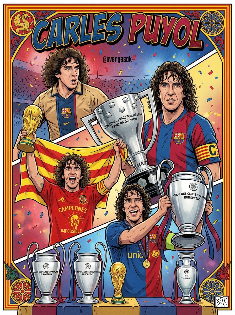 SVargasOK's tweet photo. 🗣️ Xavi Hernández: "Es un ejemplo de profesionalismo".

🗣️ Gerard Piqué: "Nos daba una seguridad que nadie más podía darnos".

🗣️ Andrés Iniesta: "Es el capitán eterno".

🗣️ Lionel Messi: "Es un líder nato, alguien que siempre antepuso el grupo a su persona".

🗣️ 'Pep' Guardiola: "Un capitán ejemplar, en la victoria y en la derrota".

🗣️ Franco Baresi: "Un defensor moderno, pero con el espíritu de los antiguos".

🗣️ Ronaldinho: "Cuando jugaba contra él en los entrenamientos, era una pesadilla. Pero tenerlo detrás de ti en un partido te daba la libertad de inventar, porque sabías que él cuidaba tu espalda".

🗣️ Zinedine Zidane: "Era muy difícil de superar. No era solo físico, era su inteligencia para anticipar y su respeto constante por el rival".

🎂 ¡Feliz cumpleaños (48), Carles Puyol!