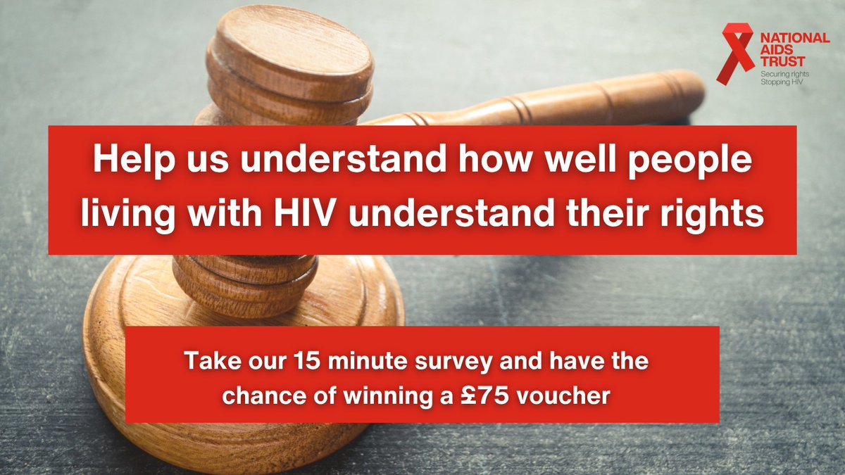 NAT_AIDS_Trust's tweet image. We want to understand how well people living with HIV understand their rights. 

If you are living with #HIV, please fill in our survey and have the chance to receive a £75 voucher: surveymonkey.com/r/GGGD2M2

All responses will be kept confidential.