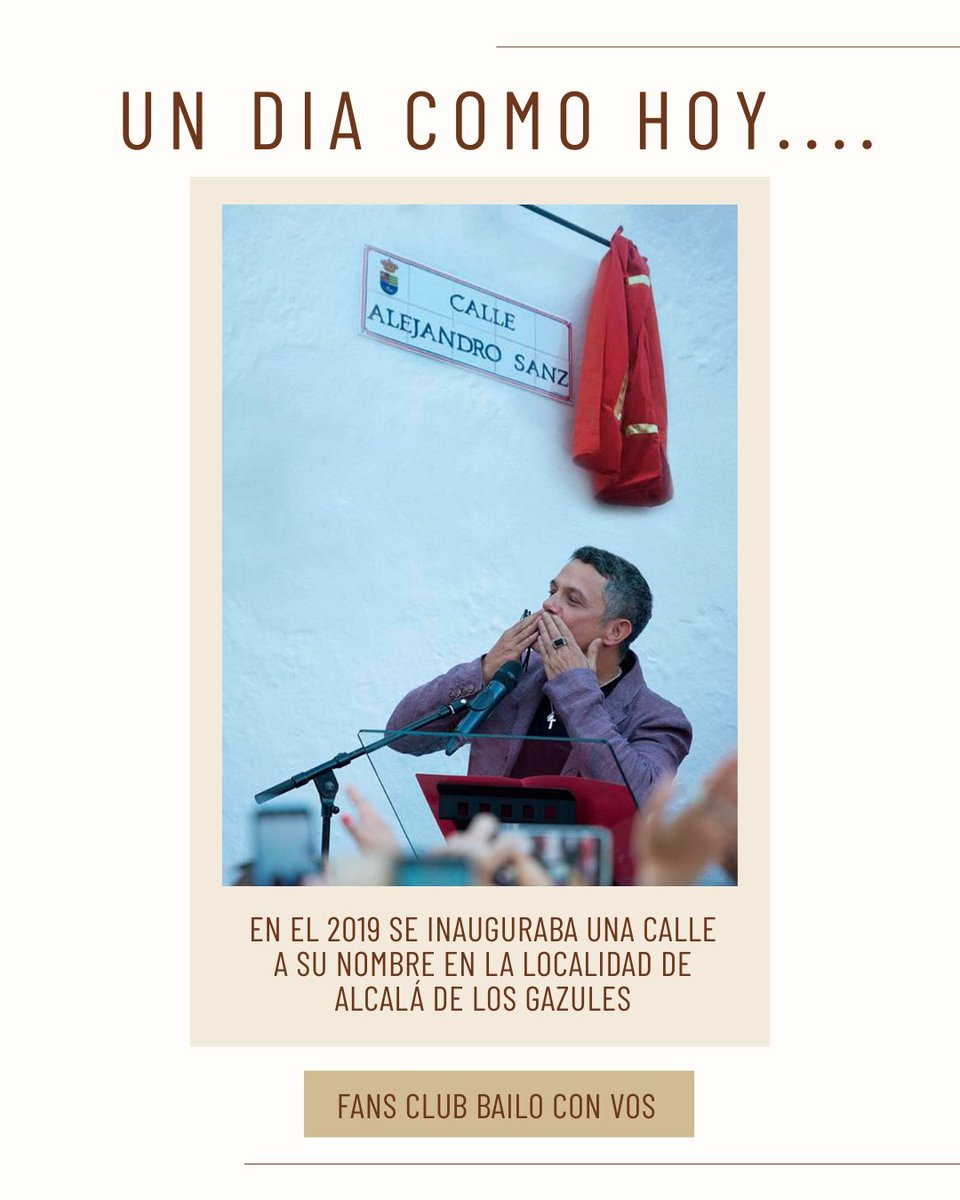 Un día como hoy , en 2019, Alcalá de los Gazules pasó a tener una calle con su nombre @alejandrosanz

#CalleAlejandroSanz #AlcaláDeLosGazules #EfeméridesSanzeras #UnDíaComoHoy #AlejandroSanz #Sanz #Efemerides