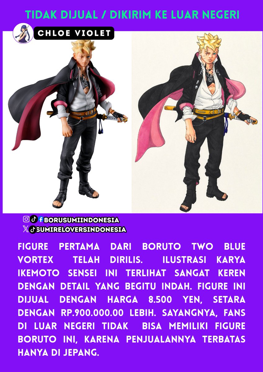 Figure Boruto dengan Pedang Baru hasil karya Ilmuwan Sumire ini, eksklusif hanya untuk fans Jepang. Fans Luar negeri bisa lihat aja, tapi ga bisa memiliki. 
Source: naruto_official
#Boruto