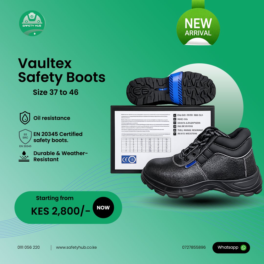 Restocked!!
Vaultex Safety Boots
EN 20345 Certified Industrial Boots
KEWOTA The Southern Bypass Daily Nation #BabuKwasababu #BabuOwino #NairobiCBD #ConstructionBoots