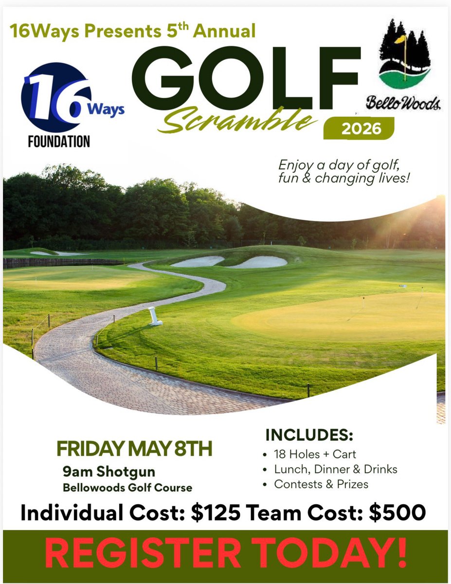 16ways's tweet image. Grab your clubs and your crew! ⛳ Social foursomes, contests, food &amp;amp; prizes — plus you’ll support 16Ways Foundation. #GolfDay #TeeTime #FundraiserFun #ForeTheCause #PlayForeGood #GolfGivesBack #CharityGolf #CommunityImpact #ChangingLives

Register: 16ways.org