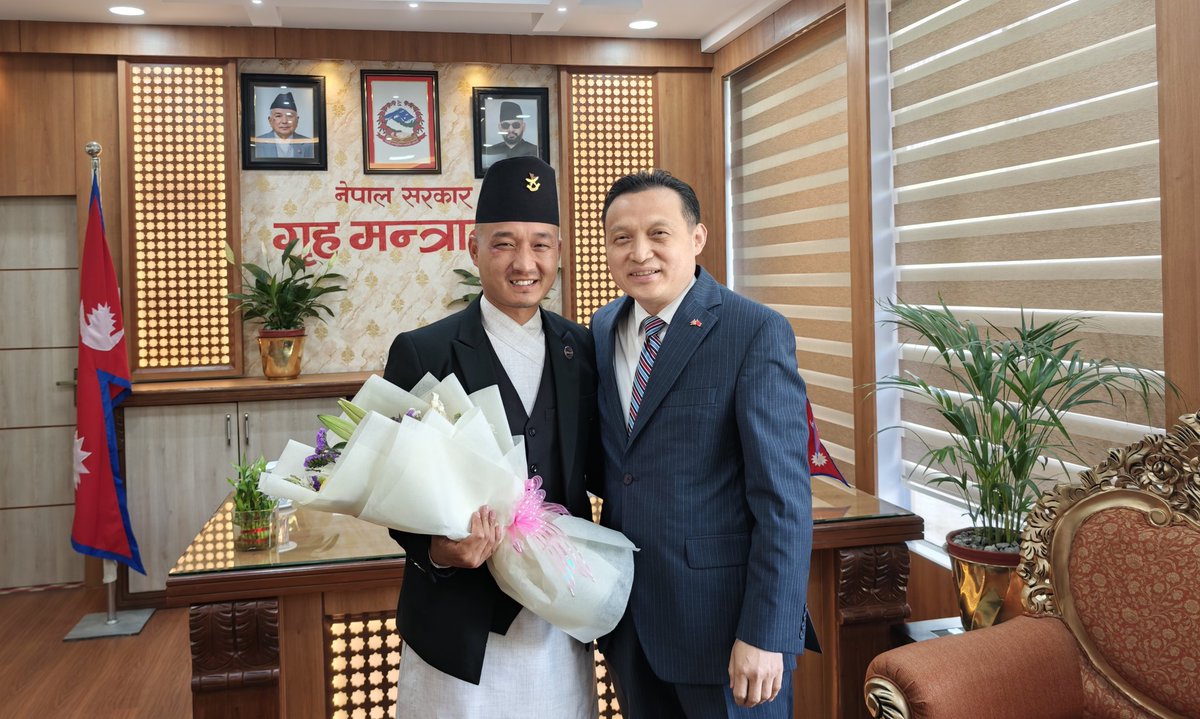 So pleased to meet with Hon. Minister of Home Affairs Sudhan Gurung on April 13, 2026. We exchanged views on our historical friendship and cooperation. We reaffirmed our shared commitment to strengthening law enforcement and security cooperation, so as to bring more tangible