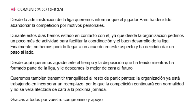 MeteorLeagueVR's tweet photo. COMUNICADO OFICIAL: SALIDA DE PARRI https://t.co/fYvrbGcXEB