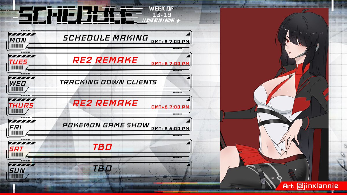 The big eep awaits me for now so hopefully tomorrow It doesn't take me yet

I'm gonna need more coffee but yeah here's the schedule for this week

I should really figure out a format for posting these schedules 💀