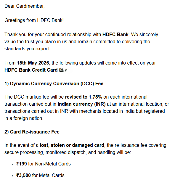 ProfessorCardz's tweet image. 🚨Diners Black Metal Devaluation Alert🚨
🚨HDFC Marriott Bonvoy Devaluation Alert🚨

DCC charges increases to 1.75%
Card reissuance fees at Rs 3500.

Now keep your metal card safe or its a sure shot Rs 3500 loss. 

#ccgeeks #hdfc #devaluation
