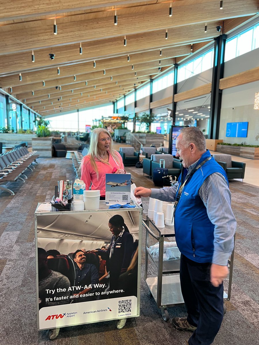 ATWairport's tweet photo. We're serving up coffee on our American Airlines coffee cart, paired with the chance to win 25k AAdvantage® bonus miles! ☕✈️

Small business? Join AAdvantage Business™ and earn more on every trip.

Enter here: https://t.co/11PNzjJBLt 

#FlyATW #AAdvantageBusiness https://t.co/GWVGZcklo9