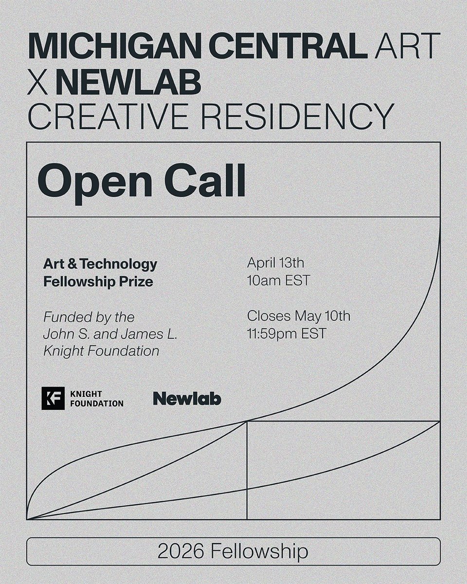 MichiganCentral's tweet photo. Big news: Applications for the 2026 Creative Residency at Michigan Central Art and @Newlab Detroit are now open!

We’re selecting 4 fellows to work at the intersection of art, tech, health, and civic innovation.

Everything you need to know: https://t.co/O32RZr78XJ