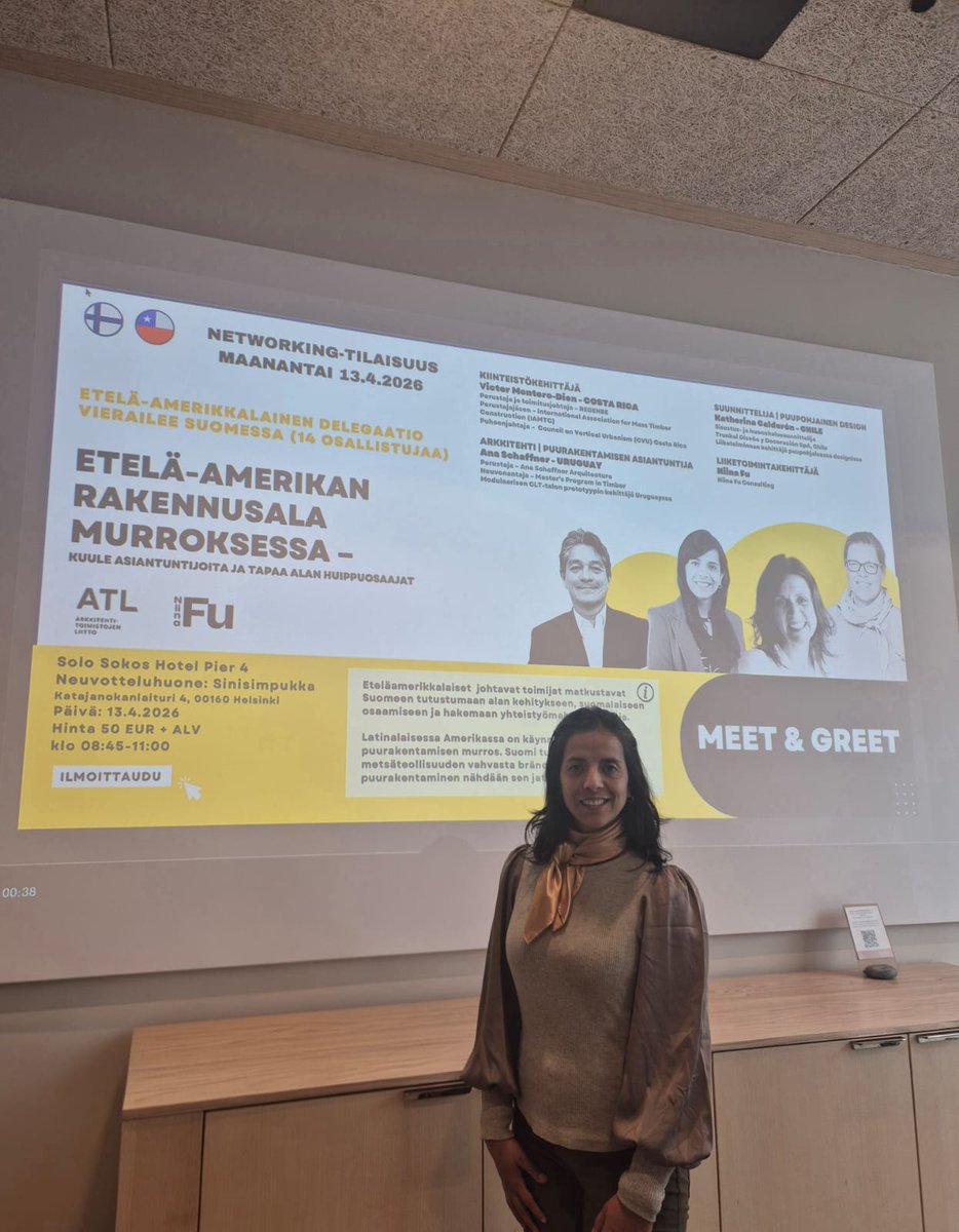 echilefinlandia's tweet photo. We joined designer Katherina Calderón & architect Fernando Bravo from #Chile 🇨🇱 participating in the “Wood Construction & Sustainable Urban Development” program in #Finland 🇫🇮 organized by @niinafu to promote sustainable wood building! 🪵
#WoodBuilding #Sustainability https://t.co/MY4JqaLNyZ