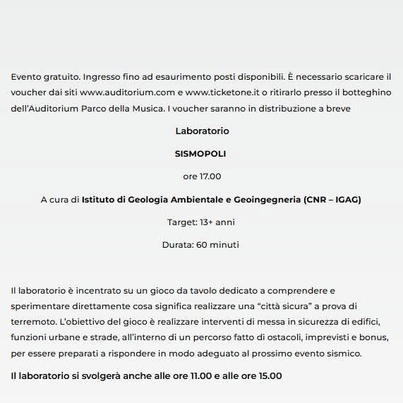 cnr_igag's tweet image. Il 19 Aprile le ricercatrici del Laboratorio #inStabile del CNR-IGAG parteciperanno al Festival della Scienza di Roma presso l'#Auditorium #ParcodellaMusica con "#Sismopoli". 

#cnr #cnr_igag #terremoti #sismopoli #instabile #FestivalDelleScienzeRoma #FDS2026