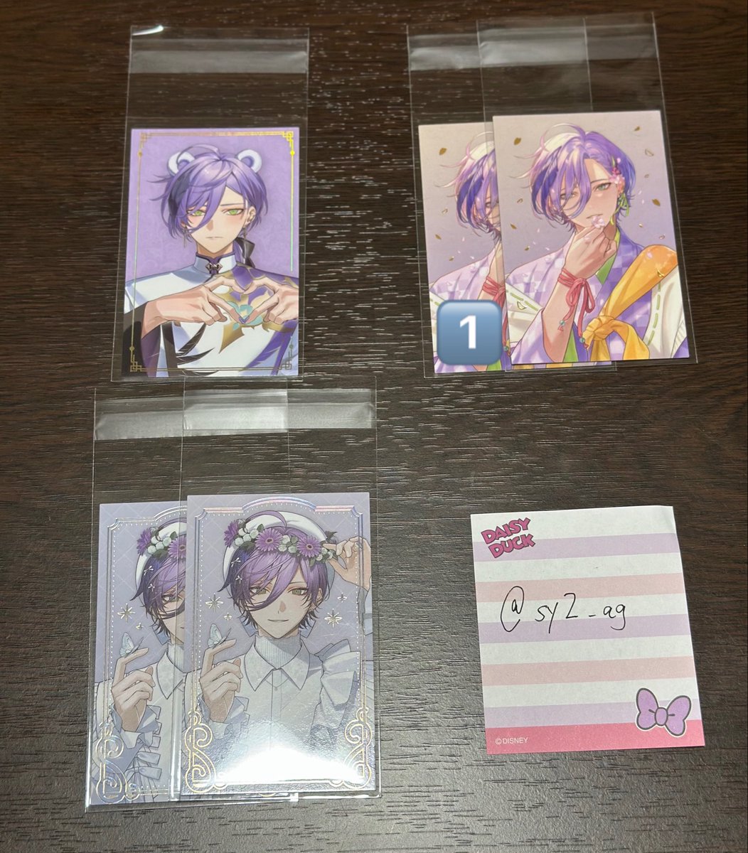 sy2_ag's tweet photo. 【交換】にじさんじ 3SKM 2nd Anniversary ランダムチェキ風カード

譲：画像1枚目

求：画像2枚目 👑＞︎💕︎

郵送での交換。👑を最優先で探しております。
その他の絵柄は問いませんが👑との交換、纏めてを優先させて頂きます。
お気軽にお声掛けよろしくお願い致します✧ https://t.co/aAf4lacluN