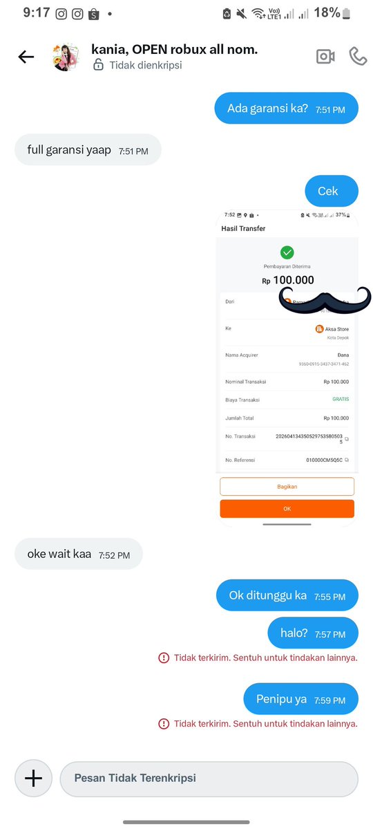 kiyupil's tweet image. hati2 sm akun ya, aku abis ketipu beli claude pro udah di payment malah ilang .. makan tuh duit haram, najis tau kak cari duit nipu orang

nama qris nya aksa store lokasi depok, pls be aware ya tmn2 jangan sampe ada yang ketipu lg 

#zonauang #scam #penipu
