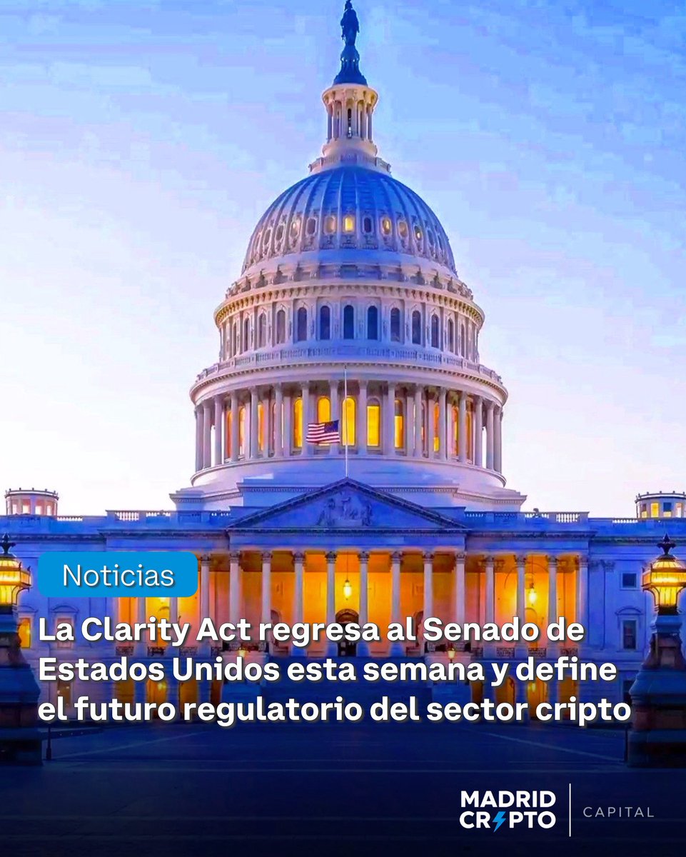 madridcrypto's tweet photo. ⚖️ El Senado de EE.UU. regresa hoy. La Clarity Act vuelve al debate con markup previsto para finales de abril. Coinbase y Stripe oponen la prohibición de yield sobre stablecoins. La SEC convoca mesa redonda el 16.

📅 https://t.co/PNBovLQWis https://t.co/D7BGfUq7w4