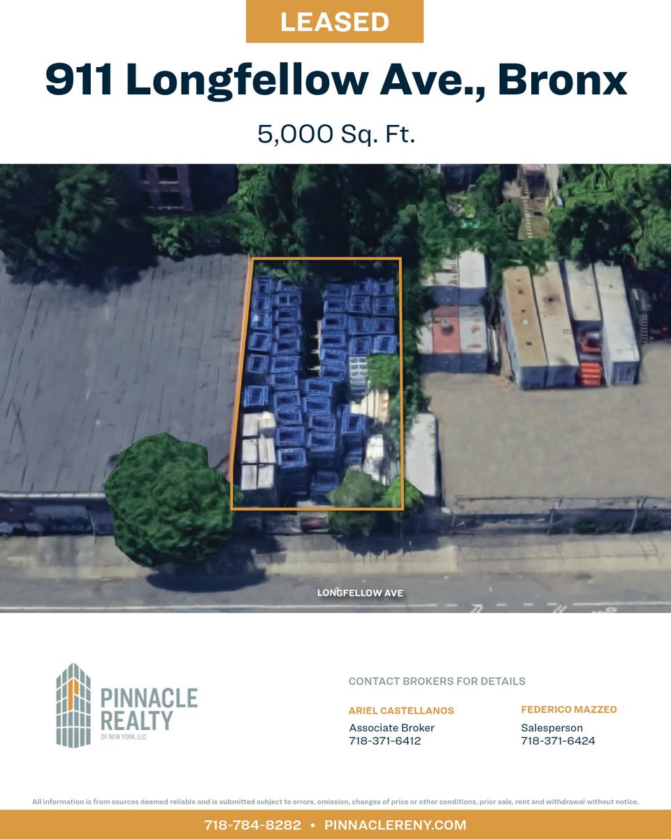 #LEASED | High-Demand Land in Hunts Point

5,000 SF fenced parcel (50’ x 100’) is officially off the market—ideal for contractors, fleet use, parking &amp; storage.

📍 911 Longfellow Ave, Bx

Opportunities like this move fast. Contact us for more information!

#CRE #BronxRealEstate