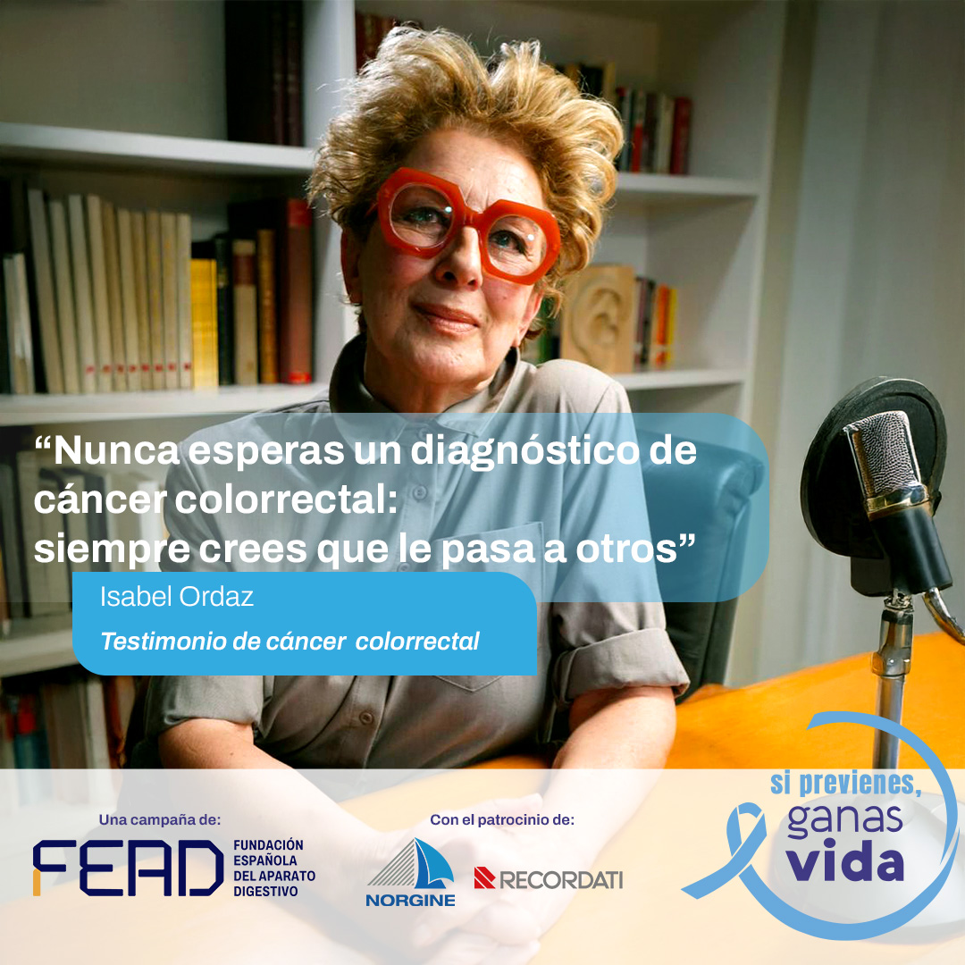 saludigestivo's tweet photo. .@IsabelOrdazOF comparte su experiencia para subrayar la relevancia de la prevención y del diagnóstico temprano en cáncer colorrectal.
Participar en el programa de cribado puede ser decisivo para detectar la enfermedad de forma precoz.
Una campaña de la #FEAD, con el patrocinio de Norgine y @RecordatiEspana. #SiPrevienesGanasVida
Más información: https://t.co/cpg48XhVZt