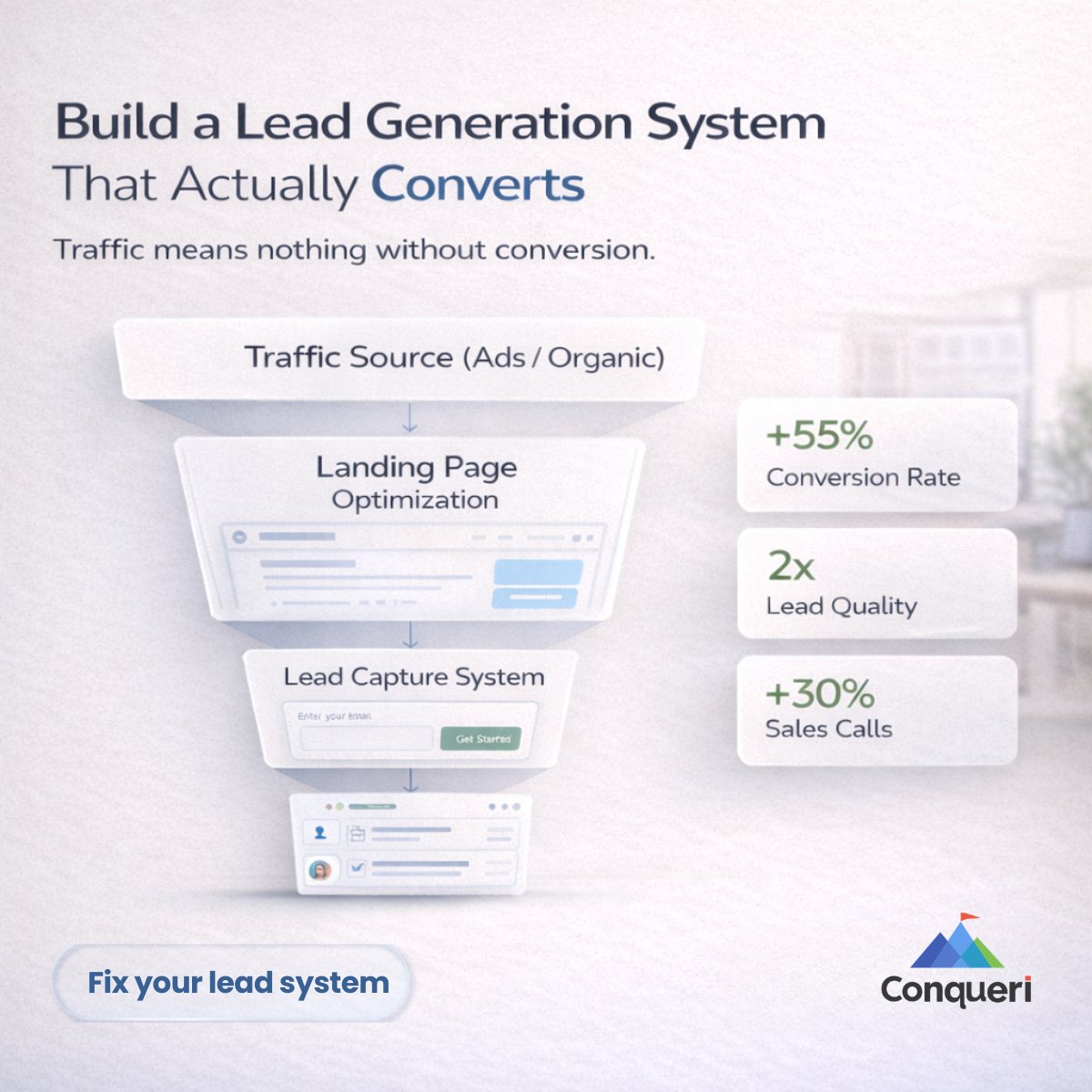 Conqueridigital's tweet image. Traffic isn’t your problem. Conversion is.
Clicks don’t pay… customers do.
If your system doesn’t convert, you’re leaking revenue.
Fix the journey from click to client.
Build a system that actually closes.

#leadgeneration #conversionoptimization #Conqueridigital #b2bleads