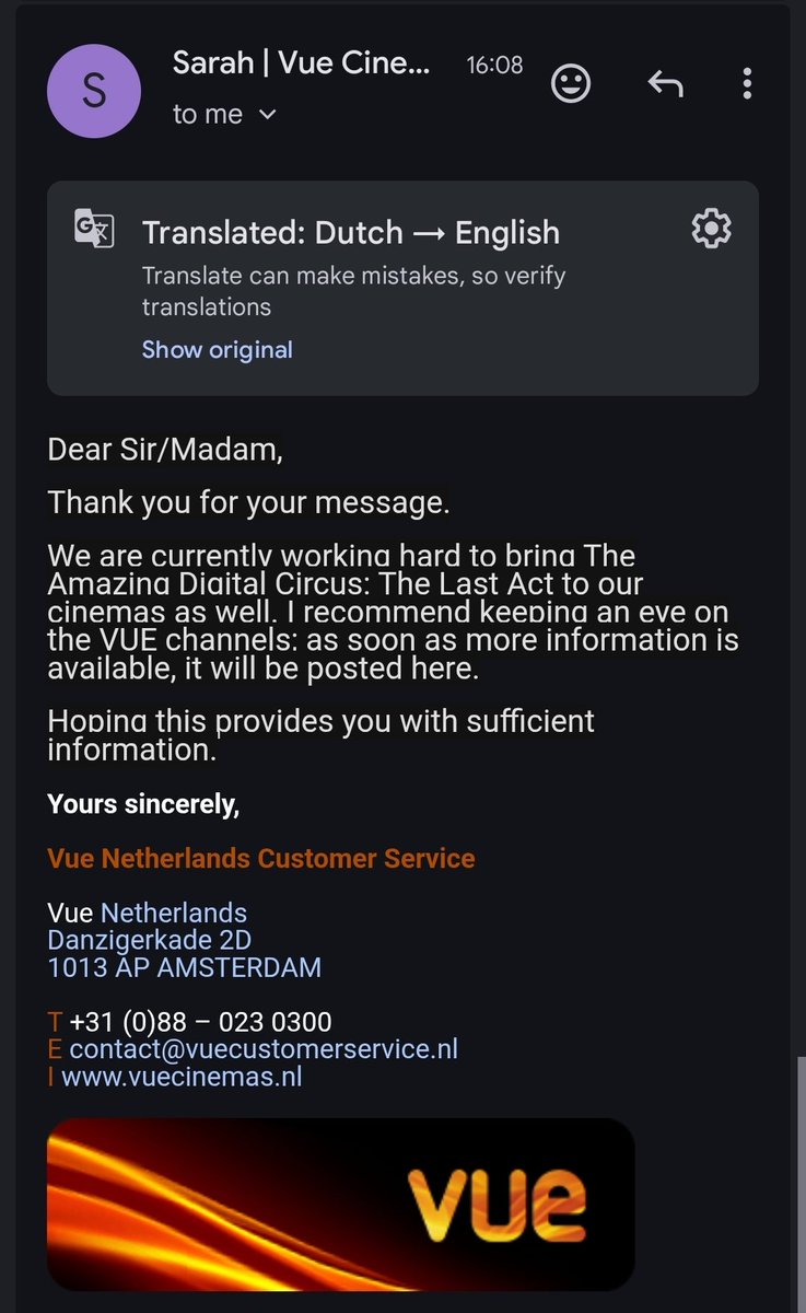 vue netherlands is working to get #tadc in their cinemas yayy