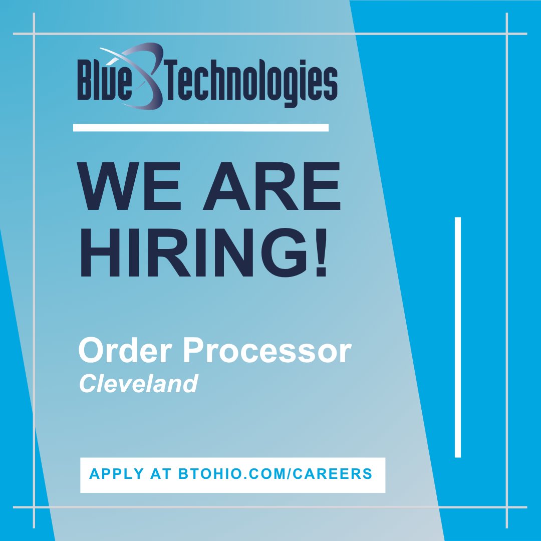 BlueTech_Inc's tweet photo. We are hiring an Order Processor in our Cleveland office. Join a stable, local company with 30+ years in the industry and a strong reputation for service. This role is ideal if you are detail-oriented and have customer service experience. Learn more at https://t.co/6GOlqPTmxw https://t.co/3i3EvMu6jI