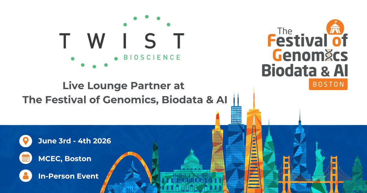 FLGenomics's tweet image. We can’t wait to hear from @TwistBioscience at The Festival of Genomics, Biodata &amp;amp; AI in Boston, where they’ll be joining us as a Live Lounge Partner! Don’t miss their talk, register for your ticket now: hubs.la/Q04bBd5-0 #FOGBoston #genomics #biodata #AI