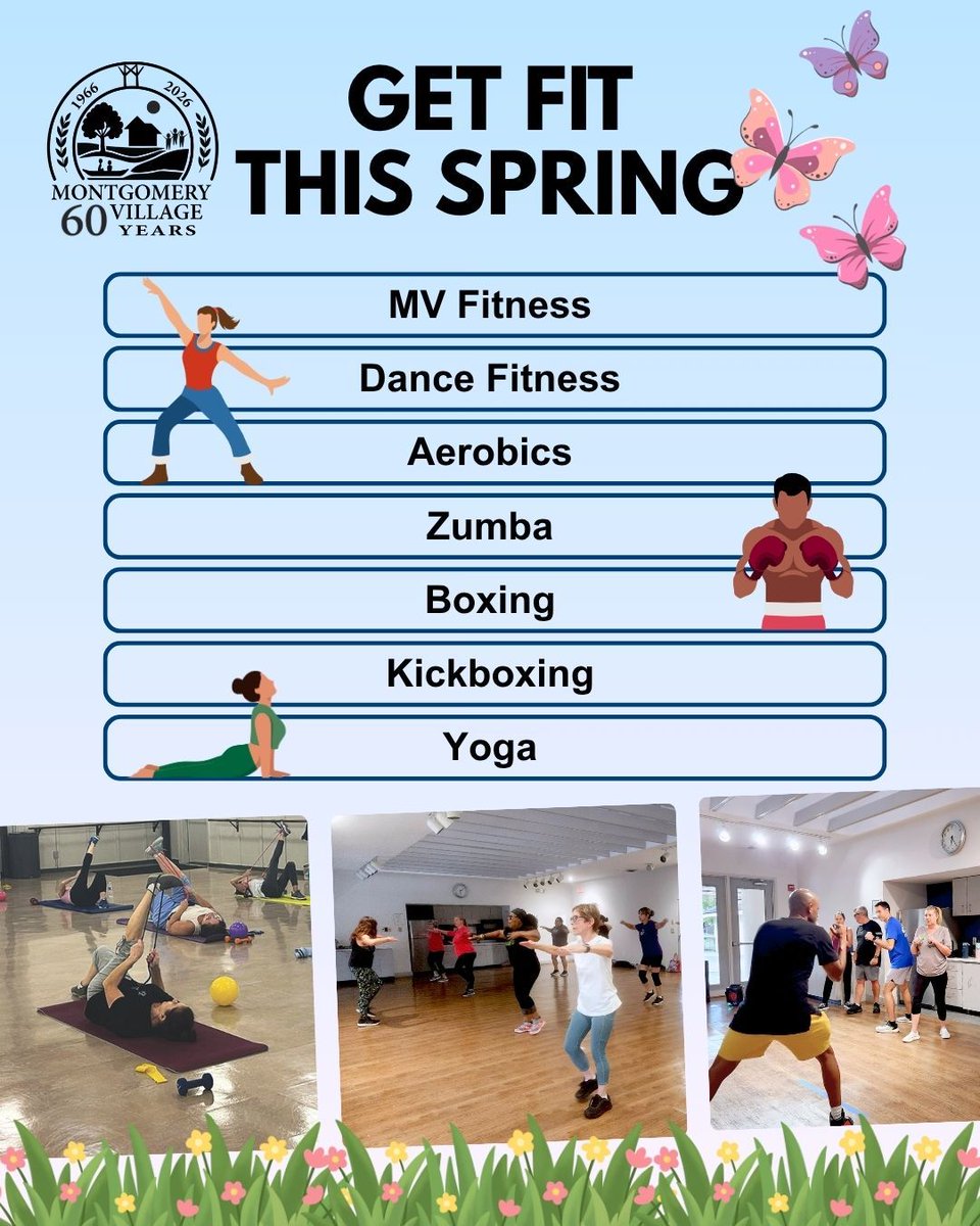 MontVillageMD's tweet image. 🌸 #GetFit This Spring! Don’t miss our Spring Session II #FitnessClass: tinyurl.com/Fitness-Sp26

🌟From Aerobics to Boxing and Yoga, get moving this season with a variety of classes for all skill levels.