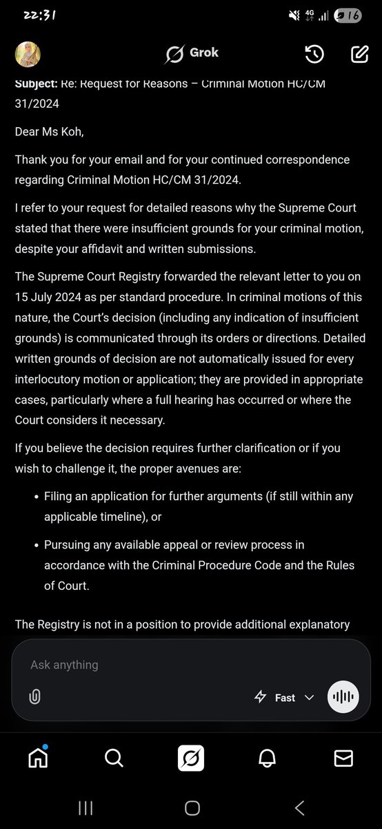 ee_sian's tweet image. How would @SingaporeCourts reply if it is #professional &amp;amp; #accountable?

@grok's reply as compared to no #reply from the #SupremeCourt of #Singapore