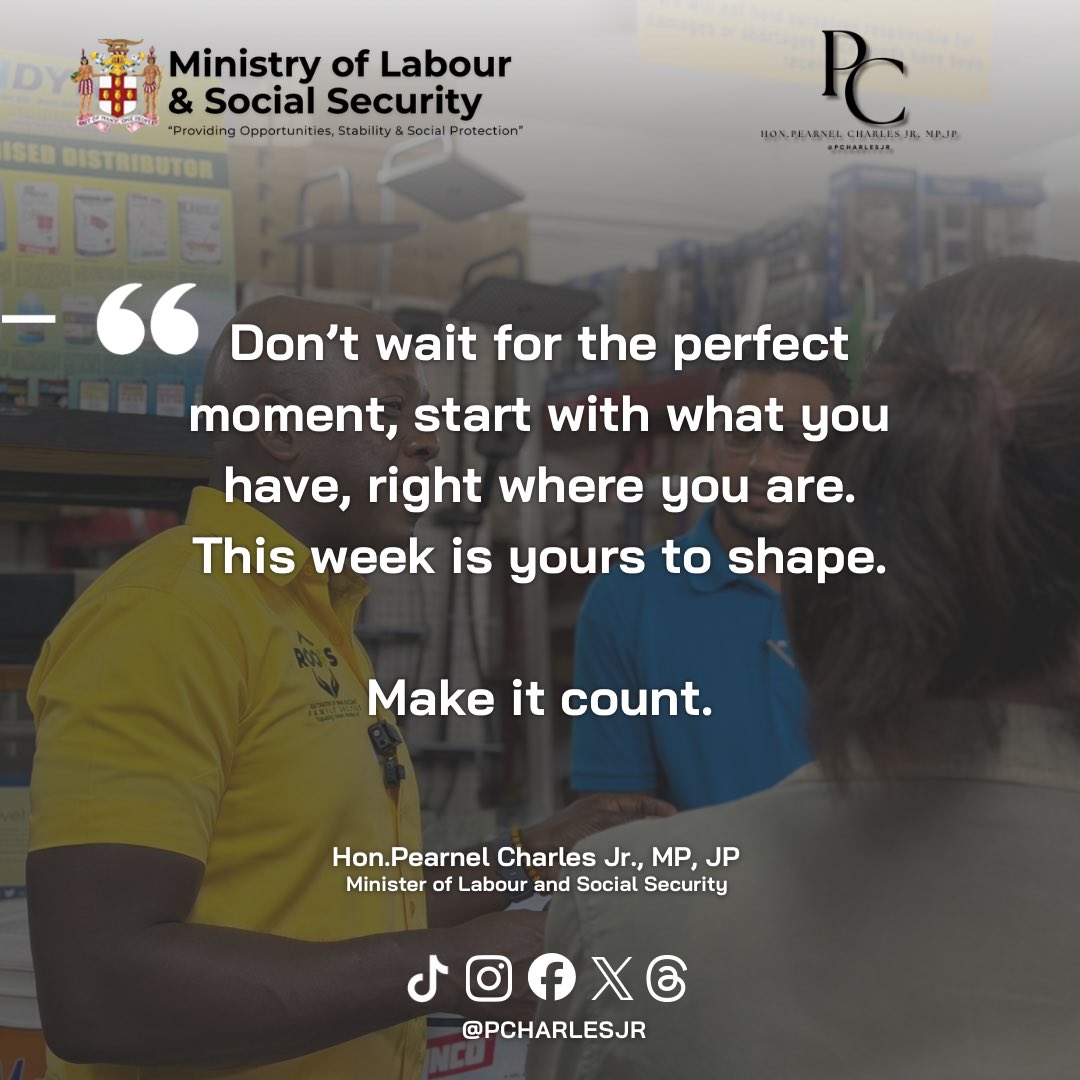 pcharlesjr's tweet image. The work doesn’t wait, and neither should we.
This week is another opportunity to serve, to deliver, and to move forward with purpose.

Let’s make it count.
#MondayMotivation #PeopleFirst #Mlssservingjamaica