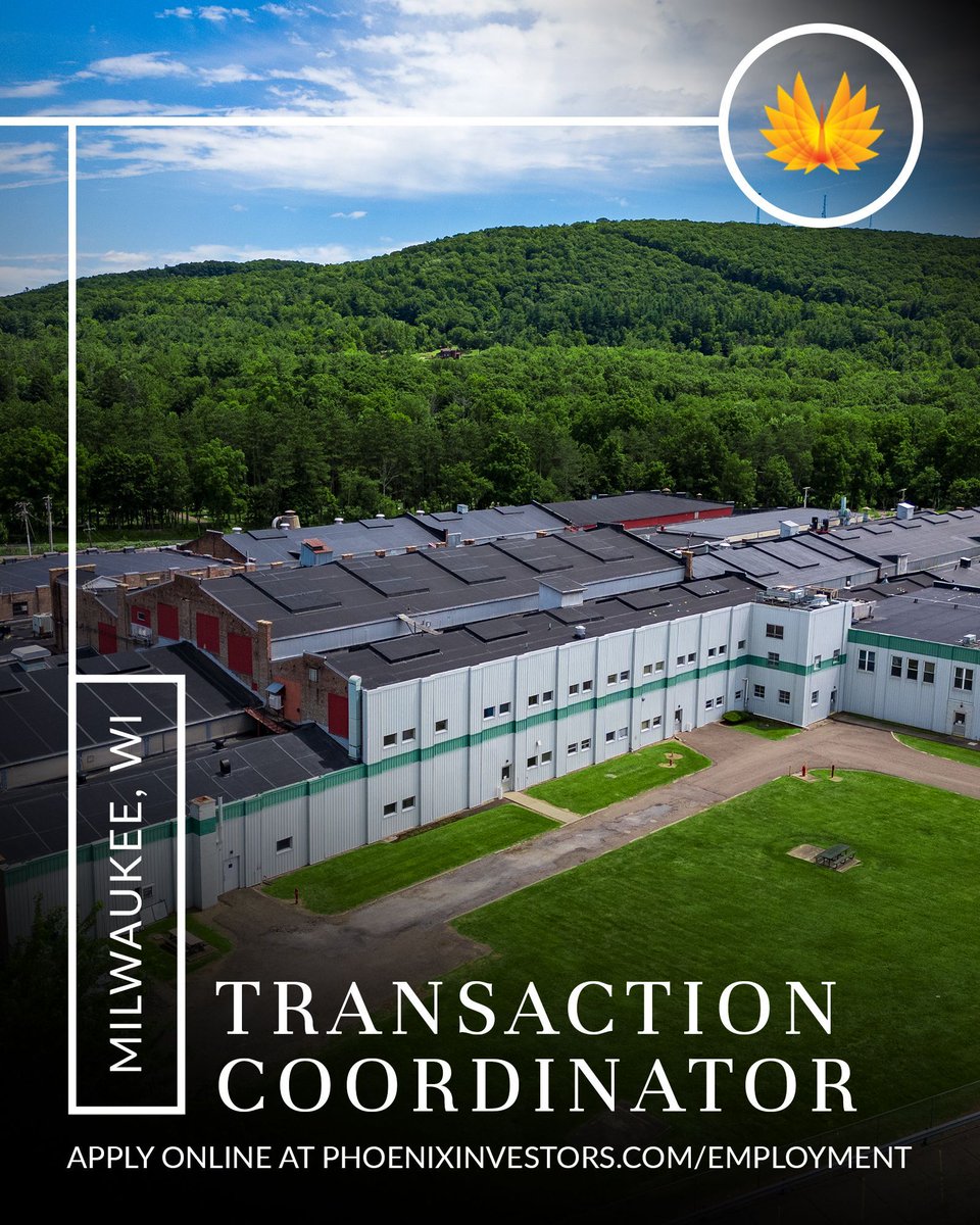 frankpcrivello2's tweet image. Phoenix Investors is seeking a #Transaction #Coordinator in #Milwaukee, WI.

Visit our website to apply:
🔗 phoenixinvestors.com/employment

#PhoenixInvestors #Industrial #Manufacturing #Warehouse #RealEstate #CommercialRealEstate