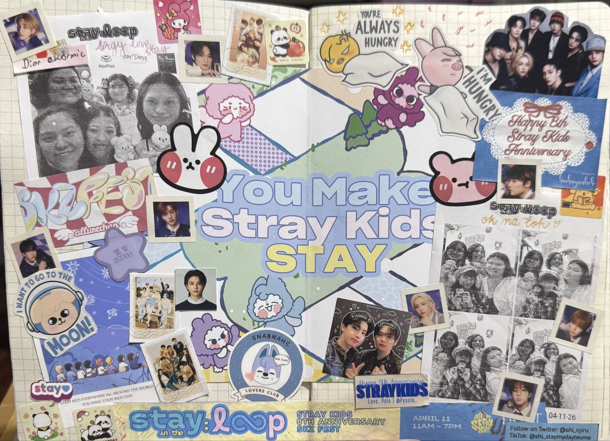 k8rmic's tweet image. aaaand while i’m working out on this journaling thing,, i did a junk journal spread (?) for the first time on my stay journal ft. some freebies that i got from lovely stays 🥹❣️