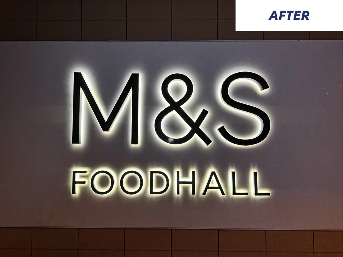 WCS_ltd's tweet image. Illumination repair completed at @marksandspencer, Dunblane. Almost all lighting had failed, leaving just one letter visible. Now fully restored and back to standard.

Get in touch:
📞 01924 256826
📧 helpdesk@wilsoncontracts.co.uk

#SignageRepair #Signage #MarksAndSpencer