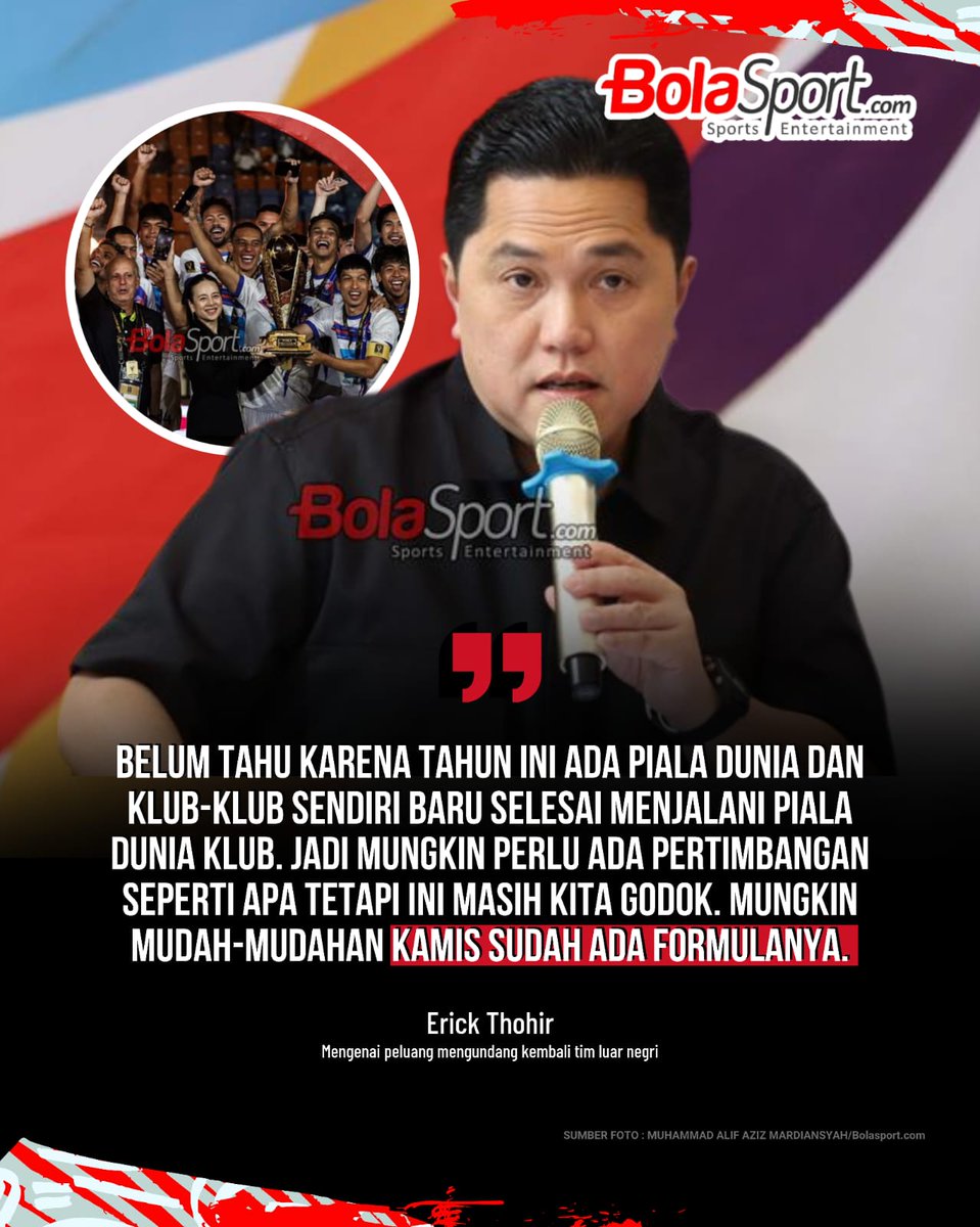 BolaSportcom's tweet photo. Piala Presiden 2025 🏆✅
Piala Presiden 2026 🏆⏳

PSSI dan pihak penyelenggara resmi menutup Piala Presiden 2025 pada Minggu (12/4/2026).

Erick Thohir pun mengaku bahwa pihaknya tengah menggodok konsep yang akan diterapkan untuk Piala Presiden 2026 nanti.

#Pramusim https://t.co/GK9rsa9J7j