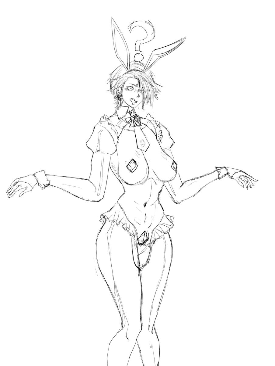 WhatdoIDH's tweet photo. Weekend request: Zero from FF14 dressed in a reverse bunny suit. 
The expression say it all. https://t.co/fOyjHj2iF2