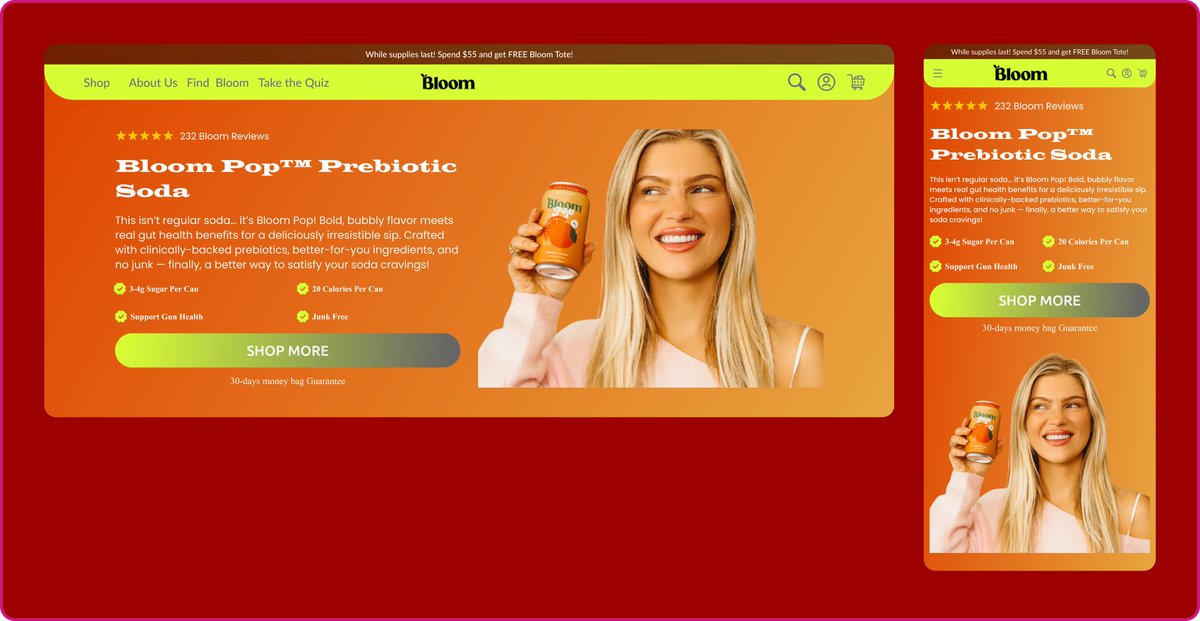AjeigbeAbi7220's tweet image. Designed a high-converting hero section for Bloom.

Built for clarity, built for conversion simple, focused, and easy to sell on both desktop &amp;amp; mobile.

#UIUX #Figma #LandingPage #Ecommerce