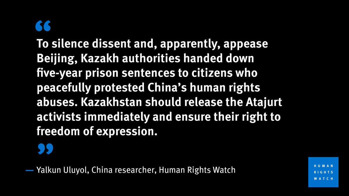 Kazakh authorities have blatantly sentenced citizens of Kazakhstan, Atajurt activists, for peacefully protesting Chinese government's crimes against humanity in Xinjiang. The following quote can be attributed to me. You can read more about the case here: hrw.org/news/2026/01/1…