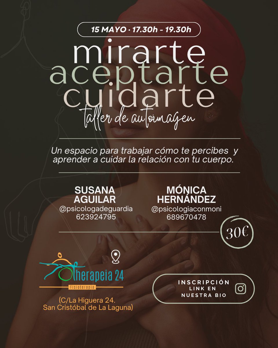 Mirarte, aceptarte, cuidarte: Taller de autoimagen.

Hemos creado una experiencia presencial pensada para que empieces a construir una relación más amable contigo.

Inscribirte aquí: docs.google.com/forms/d/e/1FAI…

#psicología #autoimagen #autoestima #getionemocional #tenerife