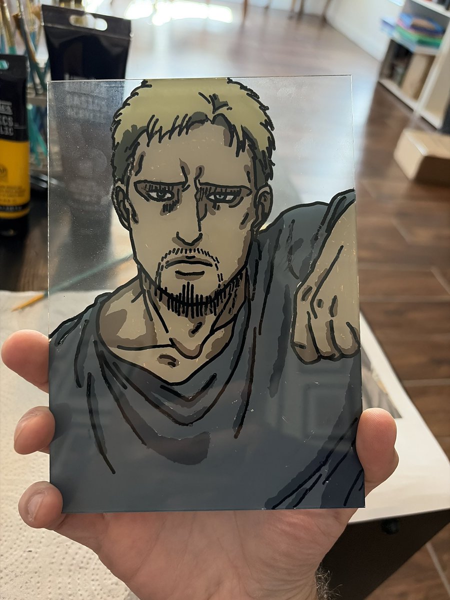 chiLJ_'s tweet photo. first time attempting glass painting so i made my favorite depressed man https://t.co/y96bw85Wtl