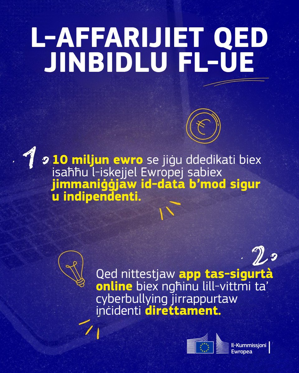 ECRepMalta's tweet image. EU's updated Digital Europe Programme enhances online safety, school data protection, internet safety for youth, and supports businesses with new data rules. 

#DigitalEurope #OnlineSafety #DataProtection