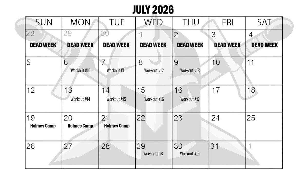 WLKnights's tweet photo. Here is the summer workout calendar for 2026. Workouts are for high school (entering grades 9-12) players only. Schedule may change due to weather or other unforeseen circumstances. https://t.co/mRZYGh7Glc