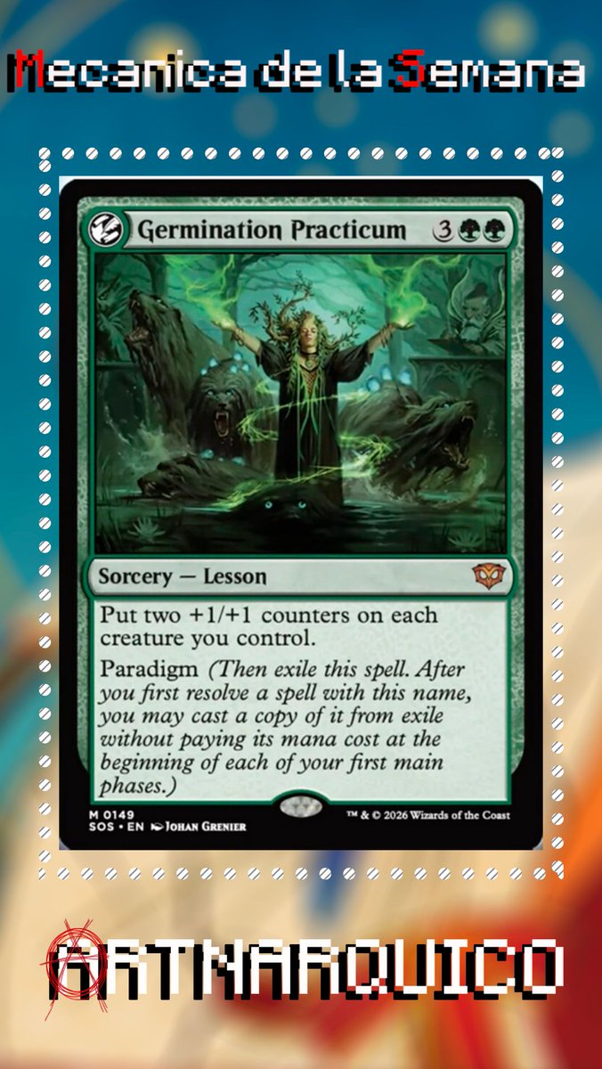 Hoy en la Mecánica de la Semana  Paradigma (Paradigm)
Paradigma es una nueva habilidad de palabra clave que podremos encontrar en 5 cartas de la edición Secretos de Strixhaven, todas ellas son conjuros y lecciones.
Esta habilidad recuerda a los hechizos de Kamigawa
1/8