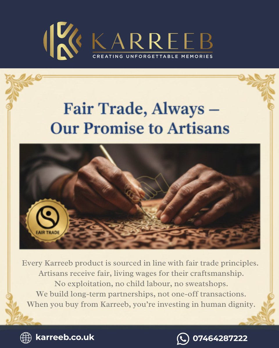 Karreebonline's tweet image. Support honest work and real lives. 
Every purchase ensures makers earn a proper Livelihood for their Talent. We ban unfair labor and build lasting bonds with our creators. 

#ethicalbusiness #slowfashionuk #sustainableliving #supportmakers #humandignity