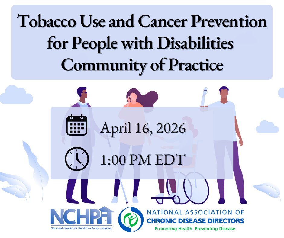 NCHPHorg's tweet image. This Community of Practice will explore practical approaches for adapting cessation services and strengthening collaboration with disability service organizations. 

🔗 Register today  linktr.ee/nchph
 #DisabilitySupport #QuitTobacco