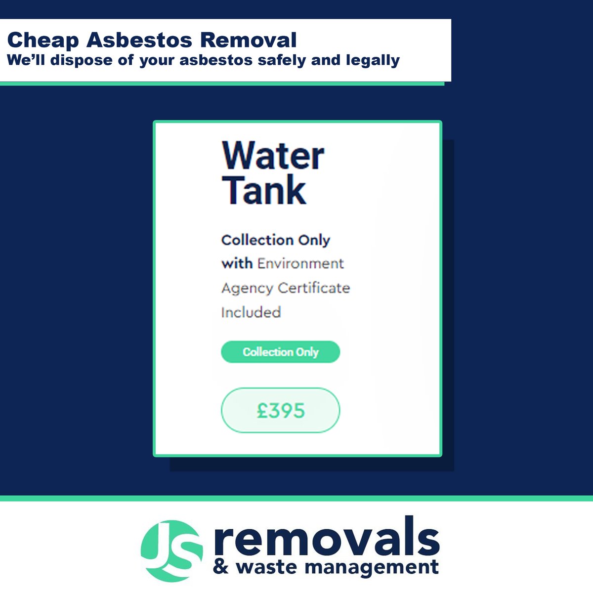 JS_Removals's tweet photo. We will collect a water tank with Environment Agency Certificate included for £395.00
BOOK HERE : https://t.co/FBS6ONnTIt   
#JSremovals #Asbestos #AsbestosRemoval https://t.co/lUojaCmDD8