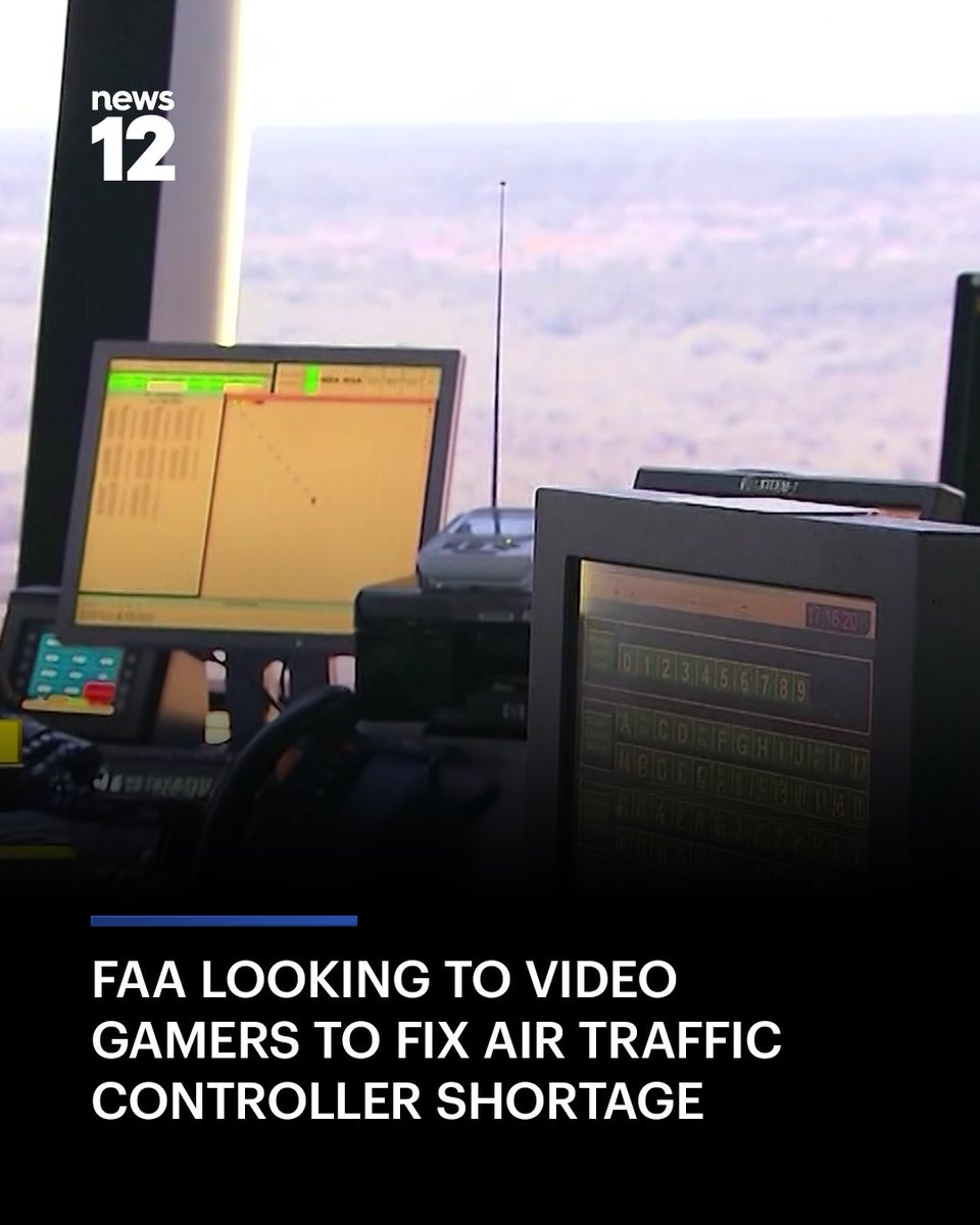 News12's tweet image. GAMER RECRUITS: The FAA is recruiting video gamers to help address a critical air traffic controller shortage, citing their skills in quick thinking, focus and handling complex, high-pressure situations. 

READ MORE: bit.ly/4chCrNf

 #News12 #Travel #Transportation